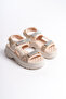 Lucia Marlowe Beige Women's Stoned Daily Orthopedic Sole Comfortable Lightweight Stylish Velcro Adjustable Buckle Sandals