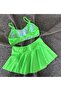 Girl's Waiter Flexible Adjustable Strap Highlighter Neon Green Skirted Bikini Suit - 3