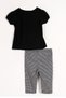 Short Sleeve Floral Embroidered Black Color Girls' Tights Suit with Colorful Ribbon Detail - 3