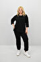 Women's Large Size Three Quarter Sleeve Elastic Leg Tracksuit Set 8185-25 - 2