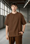 Comfortable Fit Muslin Fabric Men's T-Shirt - Brown