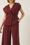 Women's Burgundy Double Breasted Collar Waist Tie Lined Vest Pleated Loose Trousers Suit 9306 60281025 - 5