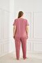 Women's Cherry Patterned Pink Short Sleeve Stretchy Textured Milan Fabric Summer Plus Size Pajama Set - 2