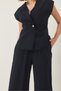 Women's Navy Blue Double Breasted Collar Waist Tie Lined Vest Pleated Loose Trousers Suit 9306 60281025 - 4