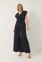 Women's Navy Blue Double Breasted Collar Waist Tie Lined Vest Pleated Loose Trousers Suit 9306 60281025 - 3