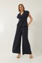 Women's Navy Blue Double Breasted Collar Waist Tie Lined Vest Pleated Loose Trousers Suit 9306 60281025 - 2