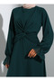 Knot Detailed Chiffon Hijab Evening Dress - Emerald Green - - 5