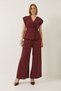 Women's Burgundy Double Breasted Collar Waist Tie Lined Vest Pleated Loose Trousers Suit 9306 60281025 - 2
