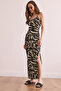 Women's Green Side Slit Strap Maxi Knitted Dress Elb- 19002377