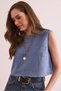 Women's Indigo Flam Linen Crop Blouse Blz-19002925 - 4