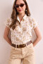 Women's Motif Beige Flared Linen Bat Shirt Gml- 19001317 - 4