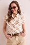 Women's Motif Beige Flared Linen Bat Shirt Gml- 19001317 - 3