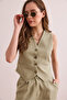 Women's Khaki Lined Linen Vest Ylk- 19000062 - 3