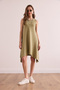 Women's Khaki Soft Textured Sleeveless Bell Dress Elb- 19002376 - 2