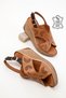 Tan Genuine Leather Women's Wedge Heeled Shoes 20526 - 3