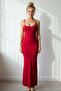 Kırmızı Maxi Bodycone/Vücuda Oturan Askılı Esnek Örme Elbise TWOSS23EL02435 - 4
