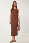 Women's Brown Basic Ribbed Midi Knitted Dress Wo00049 - 2