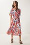 Women Orange Blue Floral Pattern Flounces Summer Chiffon Dress Ci00115 - 2