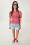 Women's Red White Striped Seasonal Knitwear Blouse Yy00233