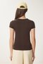 Women's Brown Bone Contrast Color Knitted T-Shirt Ub00369 - 6