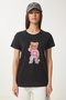 Women's Black Stone Detailed Teddy Bear Printed Knitted T-Shirt Bw00001 - 3
