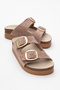 HARBOR Sand Suede Double Banded Genuine Leather Women's Thick Soled Slippers