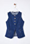 More Sustainable Koyu Mavi Gold Düğmeli Dikiş Detaylı Denim Yelek TWOSS25YE00001 - 6