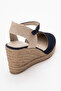Si̇nta Denim Blue Suede Leather Women's Heeled Sandals - 5