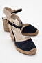 Si̇nta Denim Blue Suede Leather Women's Heeled Sandals