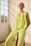 Green 100% Linen Blouse with Binding Detail Twoss25Bz00458 - 2