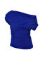 Saks Büzgü/Drape Detaylı Dökümlü Asimetrik Yaka Örme Bluz TWOSS25BZ00024 - 6