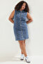 Açık Mavi Gömlek Yaka Cepli Orta Esnek Büyük Beden Denim Elbise TBBSS25AH00088 - 2
