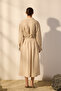 Beige 100% Linen Elastic Waist Midi Skirt Twoss24Et00153 - 4