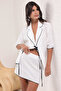 Ekru Dokuma Biyeli Plaj Mini Kimono-Etek Takım TBESS25AU00078 - 2