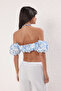 Çiçek Desenli Dokuma %100 Pamuk Plaj Crop Bluz TBESS25BZ00003 - 4