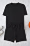 Siyah Oversize/Geniş Kesim 3 Parça T-Shirt/Şort/Eşofman Altı Eşofman Takımı TEDSS25EM00000 - 2