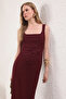 Bordo Shift/Düz Kesim Maxi Dokuma Abiye & Mezuniyet Elbisesi TPRSS25AE00177 - 2