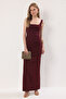 Bordo Shift/Düz Kesim Maxi Dokuma Abiye & Mezuniyet Elbisesi TPRSS25AE00177