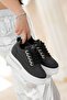Lulu Black Skin White Sole Lace up Sneakers