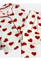 Girl's 100% Cotton White Heart Patterned Shirt Collar Buttoned Long Sleeve Seasonal Pajama Set - 3