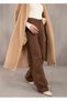 Brown High Waist Wide Leg Women's Trousers Loose Loose Oversize Trousers - 5