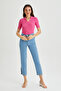 Women's Polo Neck Short Sleeve Basic Knitwear Blouse - 3