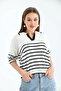 Women's Polo Collar Striped Knitwear Sweater Top-Ecru-Black - 3