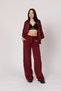 Women's Summer Burgundy Modal Fabric Snap Fastener Jacket Elastic Waist Pants Set Stylish Daily Comfortable Two-Piece 1208 - 4