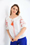 Madonna Collar Embroidery Detail Balloon Sleeve Short Blouse - 4