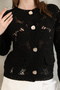 Women's Crochet Black Crew Neck Gold Buttoned Seasonal Cardigan - 6