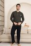 Men's Green Crew Neck 3 Button Chest Pocket Cotton Lycra Seasonal Long Sleeve Pajama Set - 3