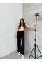 Muslin Fabric Black Wide Leg Women's Trousers - 3