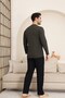 Men's Green Crew Neck 3 Button Chest Pocket Cotton Lycra Seasonal Long Sleeve Pajama Set - 5