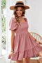 Pink Carmen Collar Ruffled Above Knee Gimped Aerobin Dress 95 cm - 2